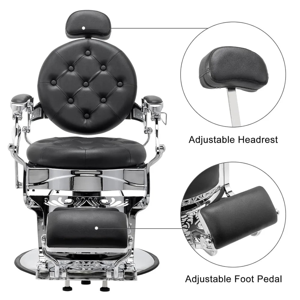 Heavy Duty Vintage Recline Barber Chair Hydraulic with Headrest, Supports up to 700lbs & 360°Rotatable, Professional Salon