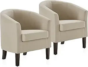 Living Room Chairs Set of 2, Faux Leather Round Accent Barrel Chairs, Club Tub Sofa Chairs for Bedroom, Corner Chairs with Flar