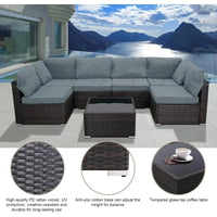 Outdoor Patio Furniture Set, Wicker Sofa with Tea Table, Rattan Conversation Sectional Set