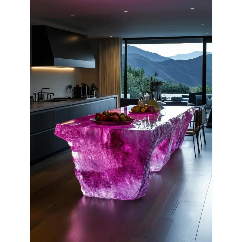 Villa Home Glowing Crystal Island Platform Transparent Resin Glacier Tea Table Art