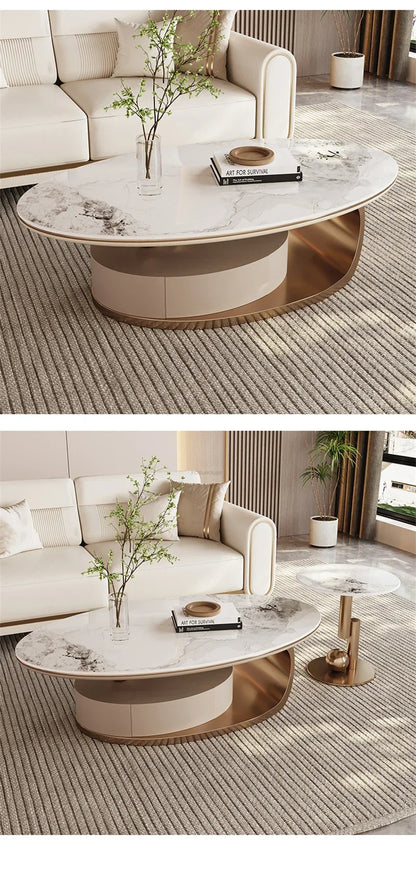 Nordic Light Luxury Designer Oval Coffee Table Rock Board Coffee Tables for Living Room Simple Storage Side Table Home Furniture