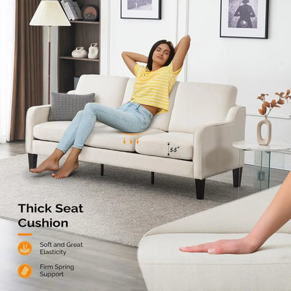 Small Couch Sofa 71 Comfy Couches for Living Room Beige 3 Seat Sofa Couch Mid Century Modern Sofa Furniture Couches with Scoope