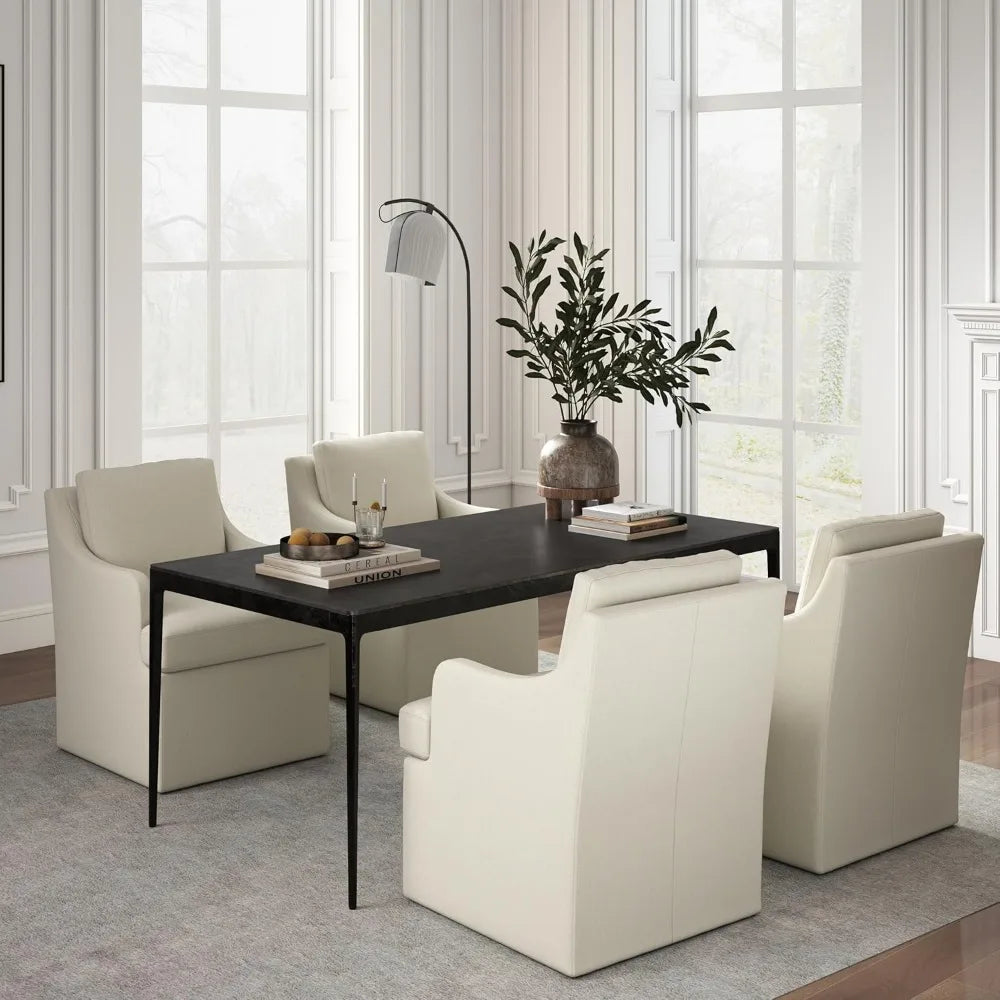 Upholstered Dining Chairs, Modern Kitchen Chairs Dinner Chairs with 4 Casters, Linen Armchair for Bedroom Reading Room Living R