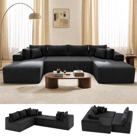 131" Modular Sectional Couch, Luxury Couches for Living Room, Corduroy Sofa with Chaise Lounge Comfy