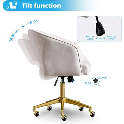 Home Office Chair Swivel Velvet Desk Chair Accent Armchair Upholstered Modern Tufted Chairs with Gold Base for Girls Women