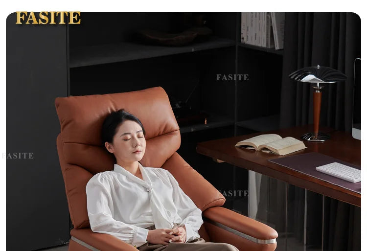 Lunch break can lie down dual-purpose leather office desk chair, light luxury sedentary and comfortable electric massage boss