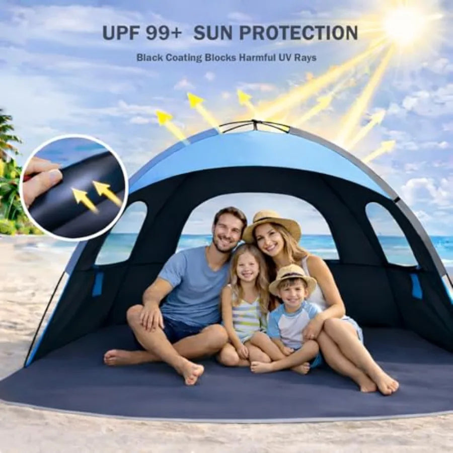Beach Tent Sun Shelter with UPF 50+ UV Protection Lightweight Easy Setup Portable Beach Canopy for Family Large Space for Beach