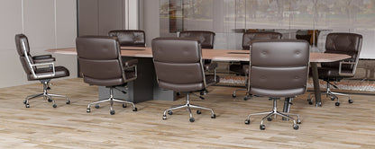 Ergonomic Office Chair Genuine Leather with Aluminum Arms and Wheels for Support Rolling Swivel Business Executive Office Chair