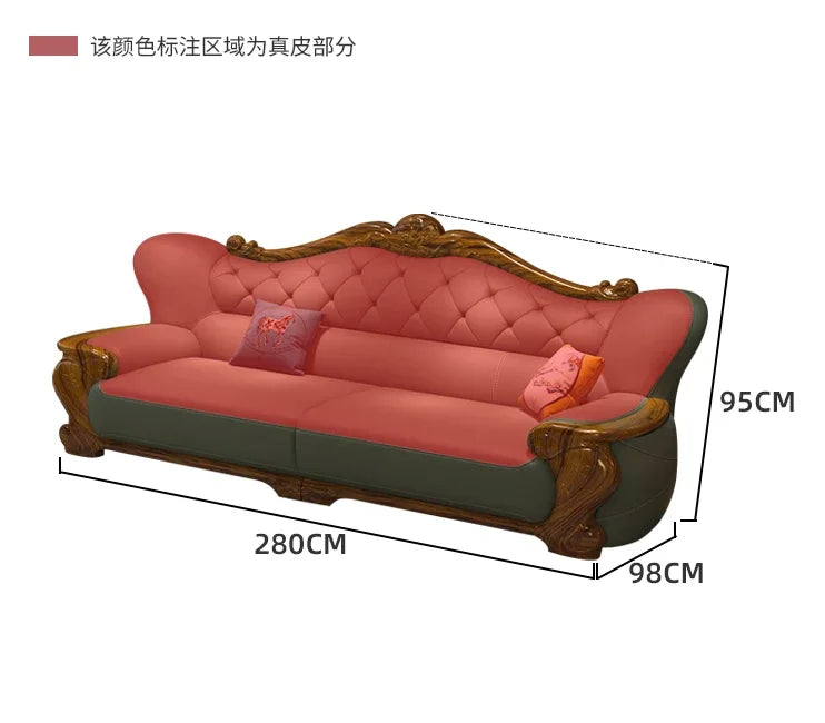 European ebony leather sofa Chinese 1234 living room combination  FT