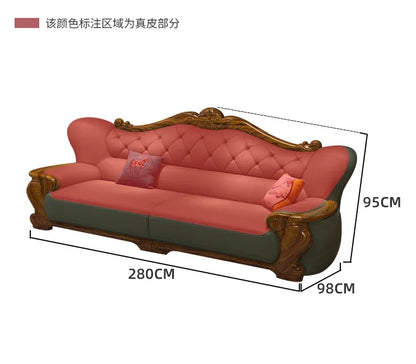 European ebony leather sofa Chinese 1234 living room combination  FT