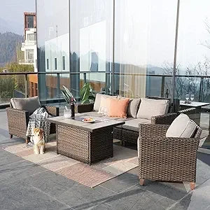 Outdoor Furniture, Patio Wicker Sectional Sofa Modular Furniture Set Single Sofa with Thick Cushions for Deck Porch Poolside Ga