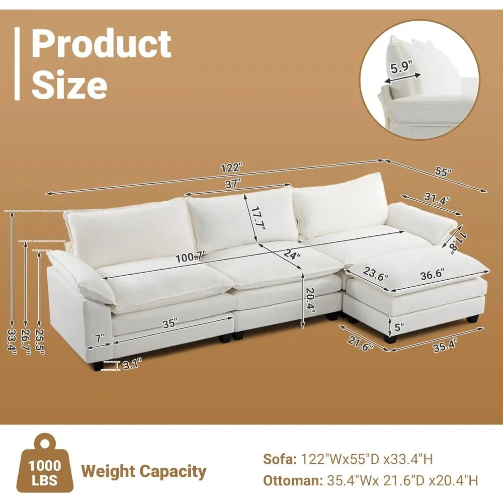Deep Convertible Sectional Sofa,  L-Shape 3-Seat Couches for Living Room