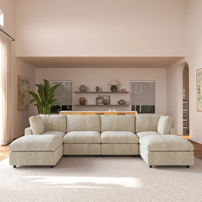 Sdorens Sectional Sofas for Living Room Modern Cloud Couch Chenille U-shaped Modular Sectional Sofa with Reversible Ottomans