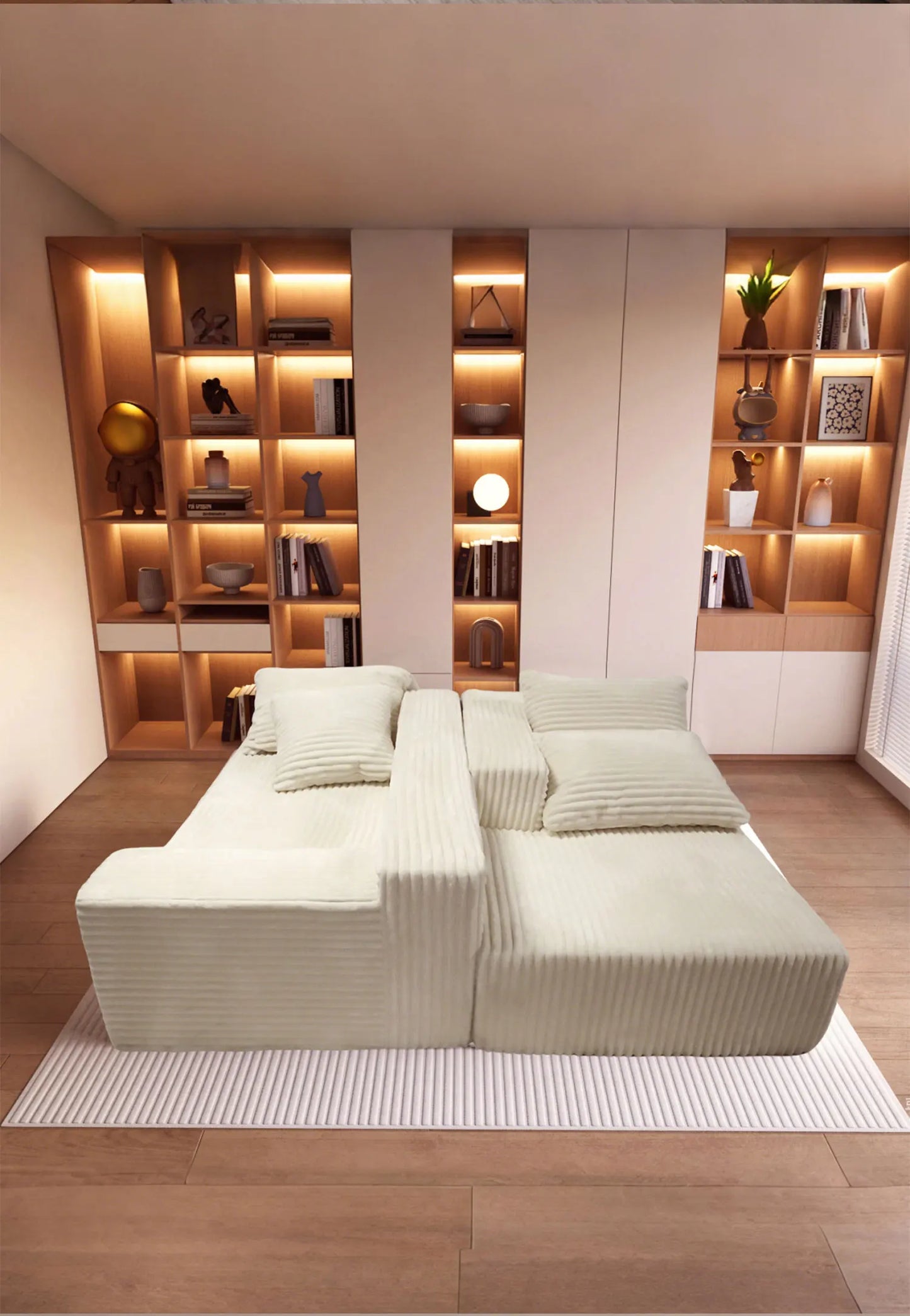 L-Shaped Sectional Couches for Living Room with Memory Foam, No Assembly Convertible Sofa Bed, Corduroy Fabric Customized
