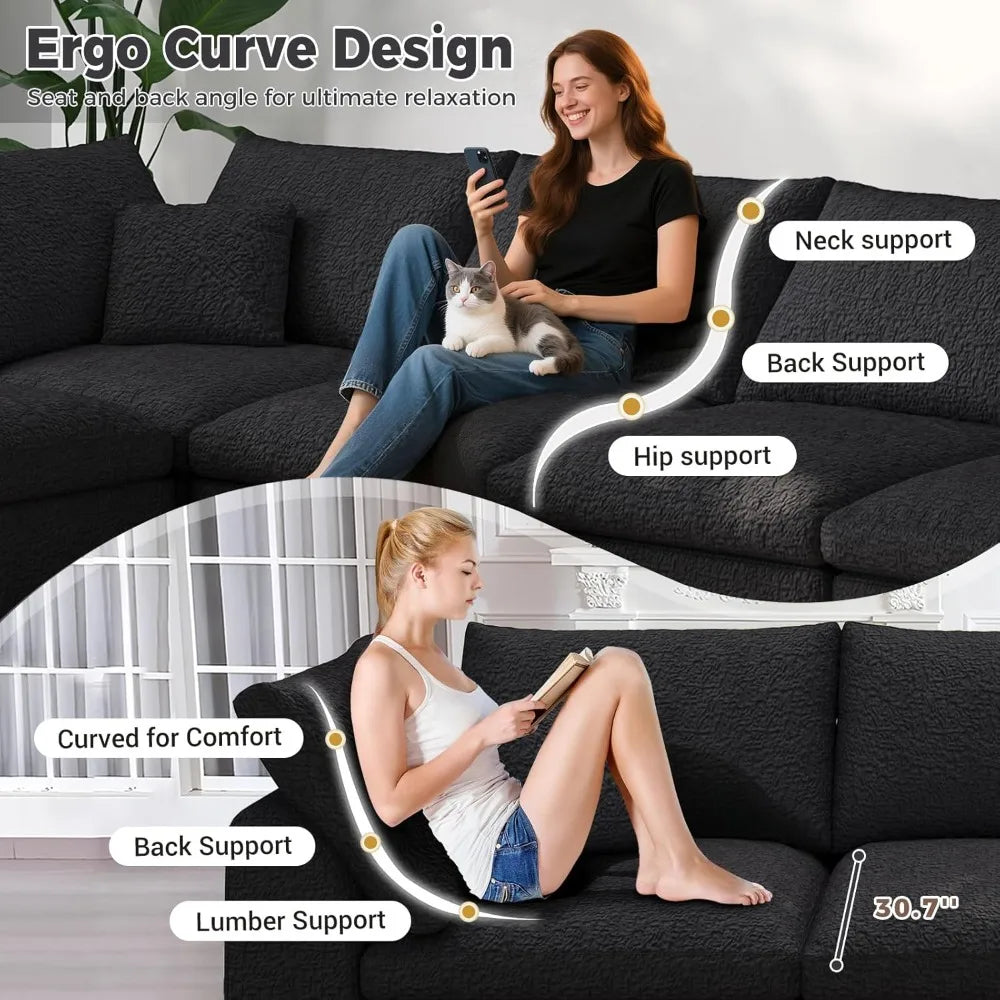Cloud Modular Sectional Sofa with 2 Storage Ottomans 160.6" Down Filled Comfort U Shaped Sofa Minimalist Wide Deep Seat Couch
