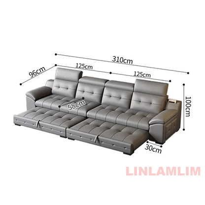 Electric Reclining Sectional Sofa Bed with Cup Holder & Adjustable Headrests – Italian Genuine Leather Convertible Sleeper Couch