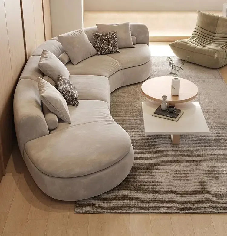 Italian Modern Simple Light Luxury Hotel Living Room Cream Style Solid Wood Fabric Sofa