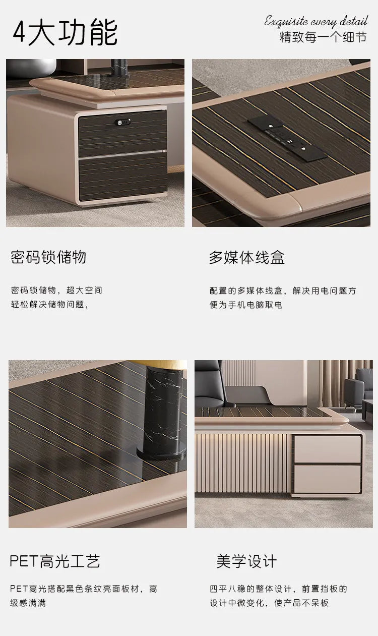 luxury Computer Office Desk Standing L Shaped Writing Boss Table Lift Up Table Gaming Sedentary Filing Cabinet Boss Furniture