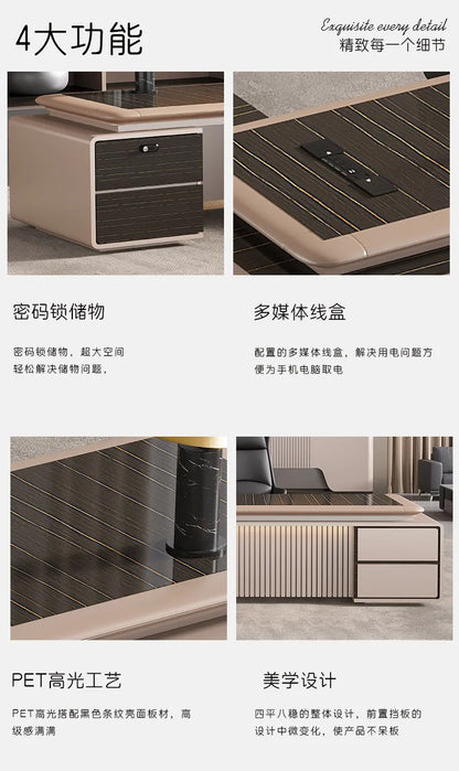 luxury Computer Office Desk Standing L Shaped Writing Boss Table Lift Up Table Gaming Sedentary Filing Cabinet Boss Furniture