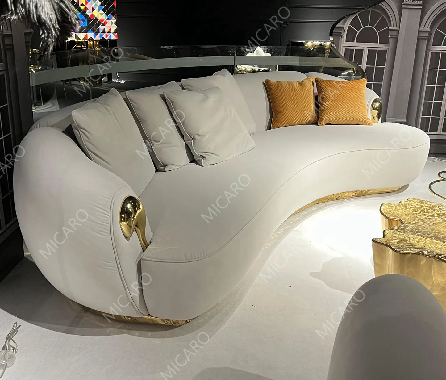 Luxury Modern Designs Living Room Furniture White Beige Hammered Brass Latest Sofa Set