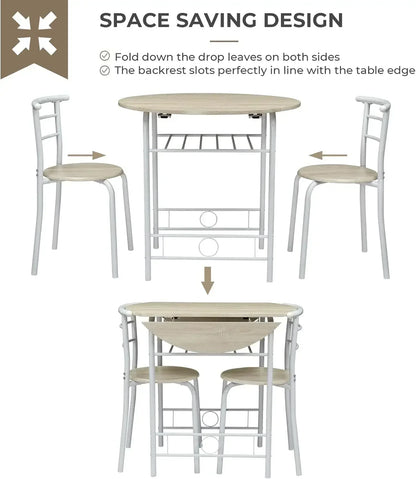 promotion-31.5" Drop Leaf Dining Table 3 Pieces for Small Space,Small Kitchen Table Set for 2,Round Folding Table with 2 Chairs
