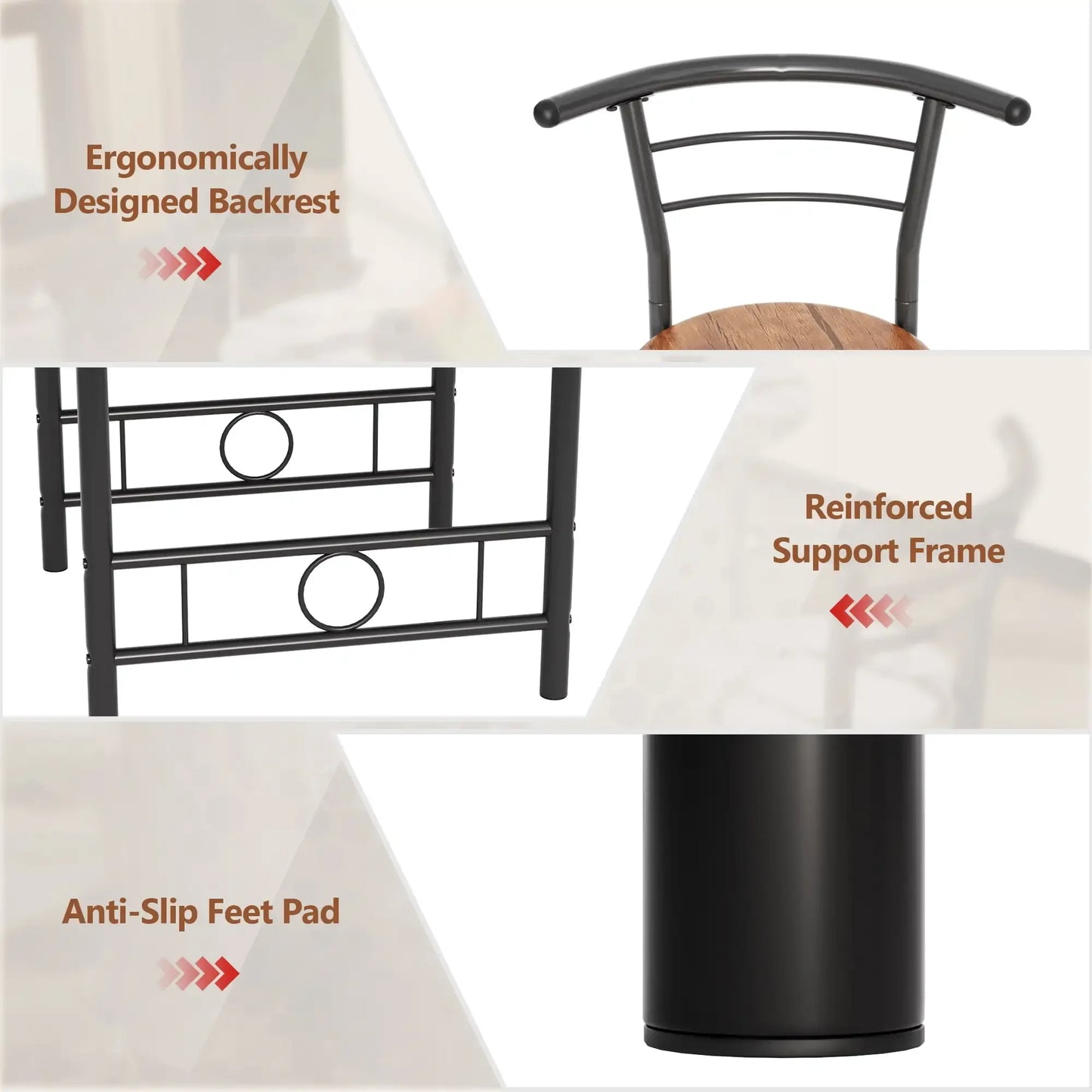 Vineego 3-Piece Small Kitchen Dining Set for 2 Black Wooden Table And Chairs Space Saving Breakfast Set