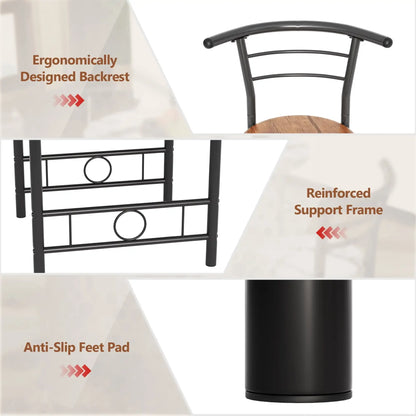 Vineego 3-Piece Small Kitchen Dining Set for 2 Black Wooden Table And Chairs Space Saving Breakfast Set