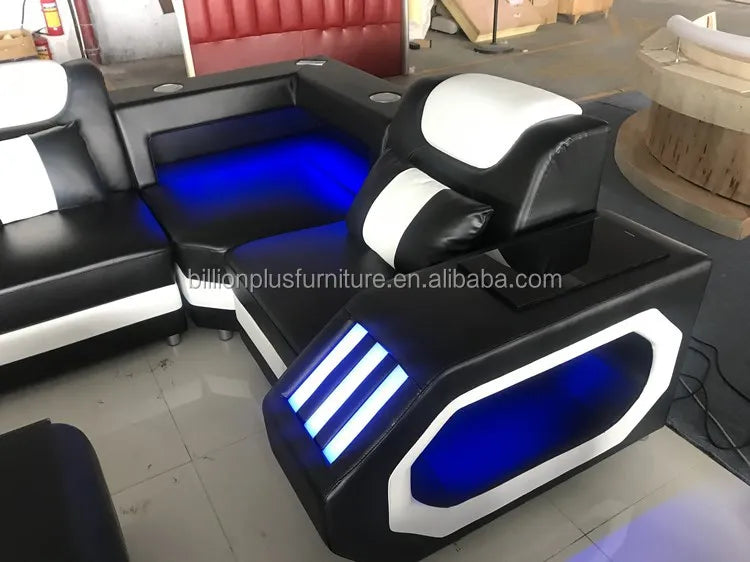 European Design Style LED Electric Sectional Sofa Set Top Microfiber Leather Home Furniture For Luxury Villa Living