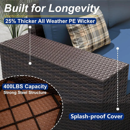 6-Piece Outdoor Sectional Set with High Backrest Sofa, Weather-Resistant PE Rattan Patio Conversation Area