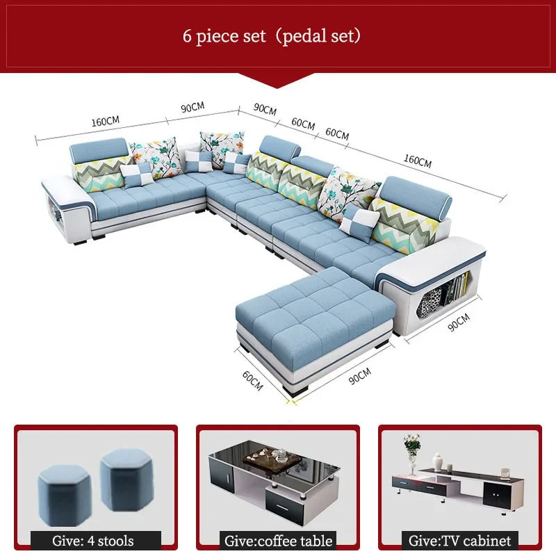 For living room minimalist modern large unit furniture set combination cotton and linen 2024 new technology fabric sofa