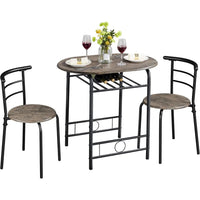 3 Piece Dining Table Set,Kitchen Table & Chair Sets for 2,Compact Bistro Table Set with Steel Legs,Built-in Wine Wine Rack Small