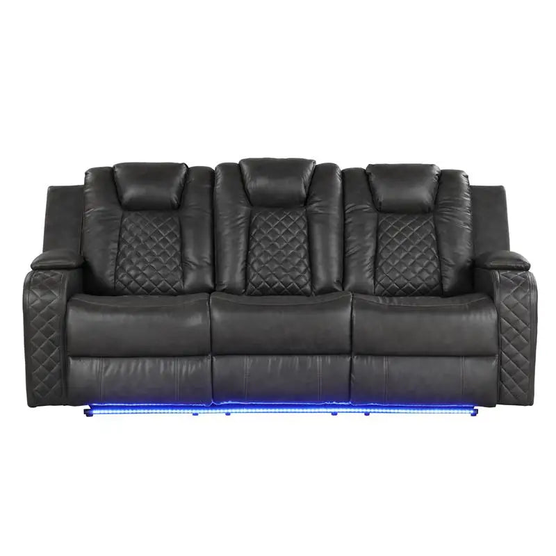 Gray Faux Leather 3-Piece LED Power Recliner Set