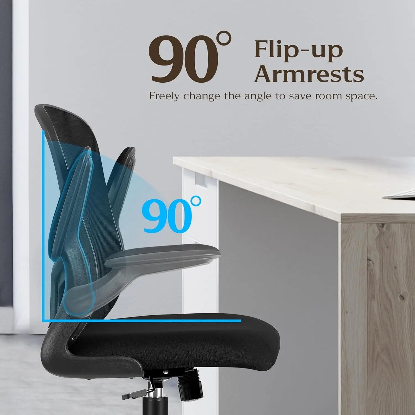 Ergonomic Office Chair with Adjustable Lumbar Support, Mesh Backrest, Flip-up Armrests, Black