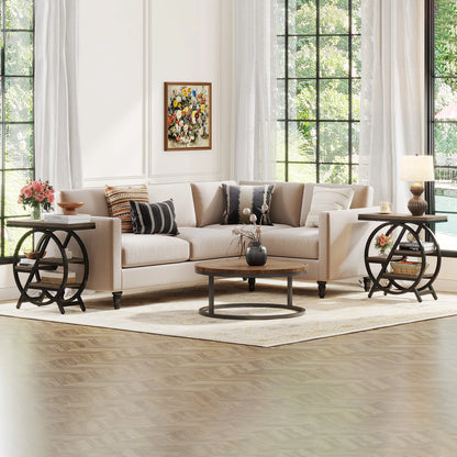 Tribesigns End Table for Living Room, 3-Tier Narrow Side Table with Storage, Wood Sofa Side Table with Geometric Metal Frame