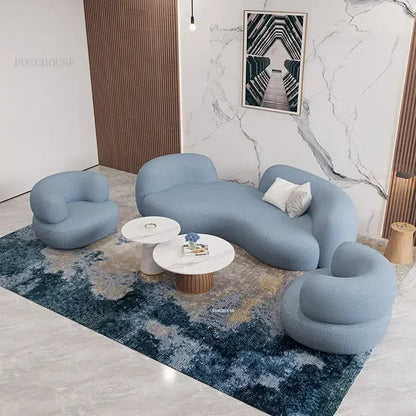 Nordic Simple Fabric Curved Living Room Sofas for Home Furniture Modern Luxury Lambswool Sofa Clothing Store Creative Sofa w