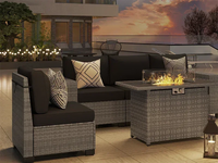 QAZ8-7 Piece Patio Furniture Set Fire Pit Table. Outdoor Conversation Sets Wicker Rattan Sectional Sofa with Coffee TSZ