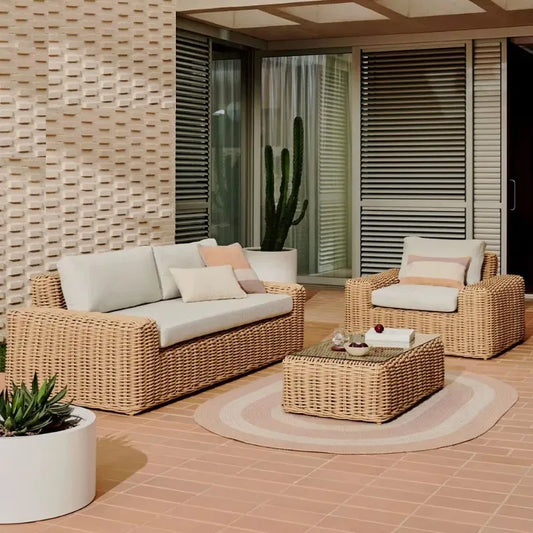 Balcony Living Room Furniture Sofa Set Pet Wooden PE Rattan Home Furnitures Modern Outdoor Patio Sofa Set Garden Furniture