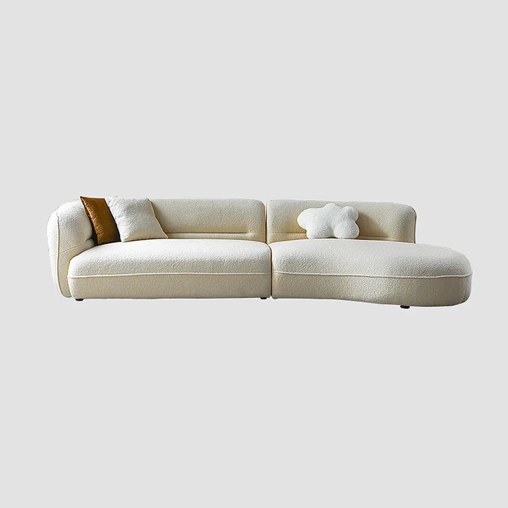l # Italian Minimalist Fabric White Sofa Cream Style Small Living Room Curved Sofa Modern Boucle Solid Wood Half Round Sofa Set