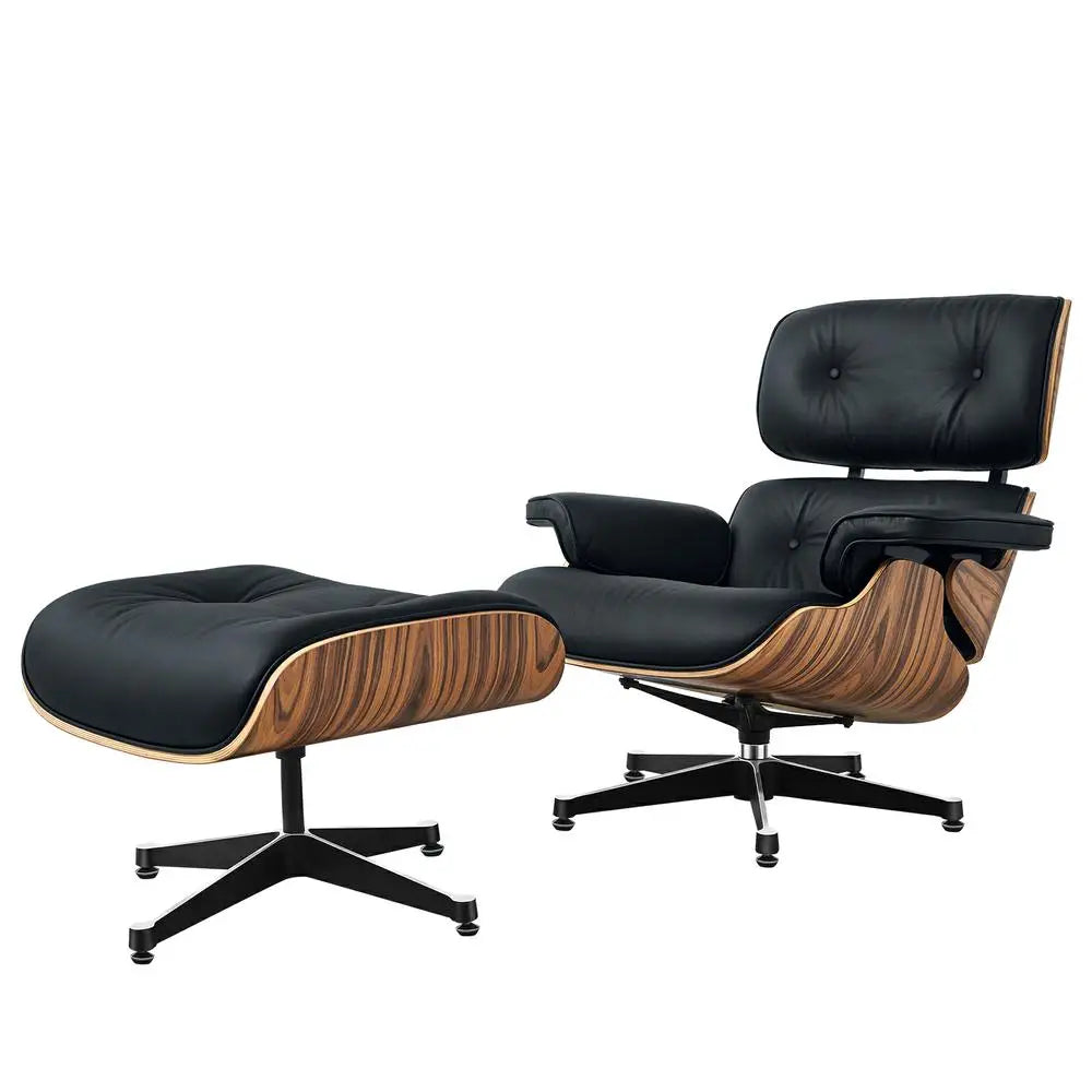 Replica Mid Century Tall Size Chaise Genuine Leather Lounge Chair With Ottoman Black Walnut and Palisander Living Room Chairs