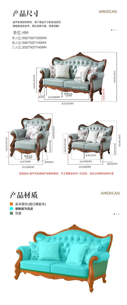 LXAmerican leather sofa all solid wood combination living room European double triple sofaSSS
