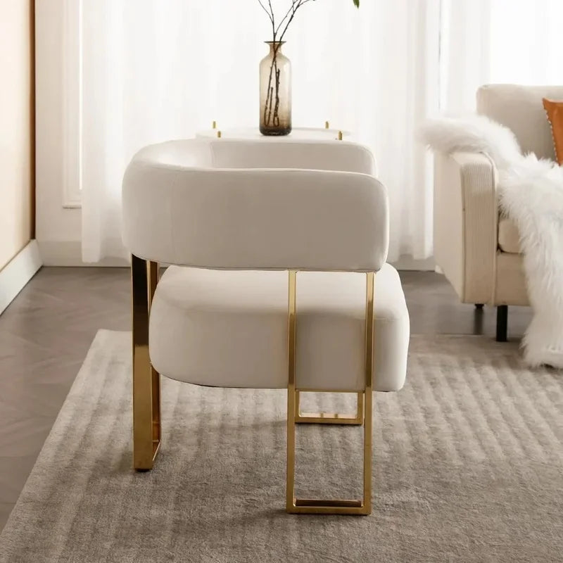 Set of 2 Ivory Velve Accent Chairs with Golden Metal Legs for Bedroom Living Room Office Reception Lounge