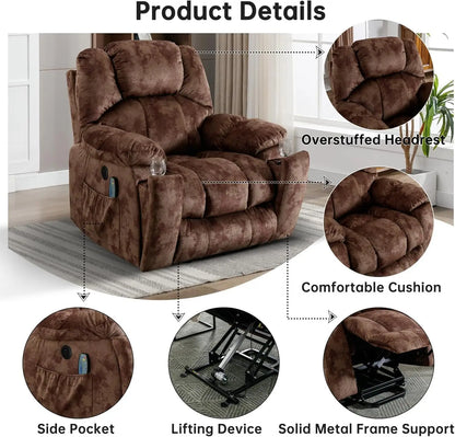 Large Power Lift Recliner with Massage and Heat for Elderly, Heavy Duty Lift Recliner for Seniors with USB Port, 2, Customized