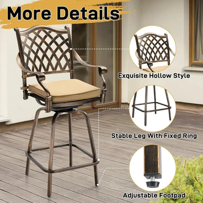 Outdoor Swivel Bar Stools Set of 2, Cast Aluminum All-Weather Patio Bar Height Chairs, Patio Bar Dining Chairs Outdoor Swivel P