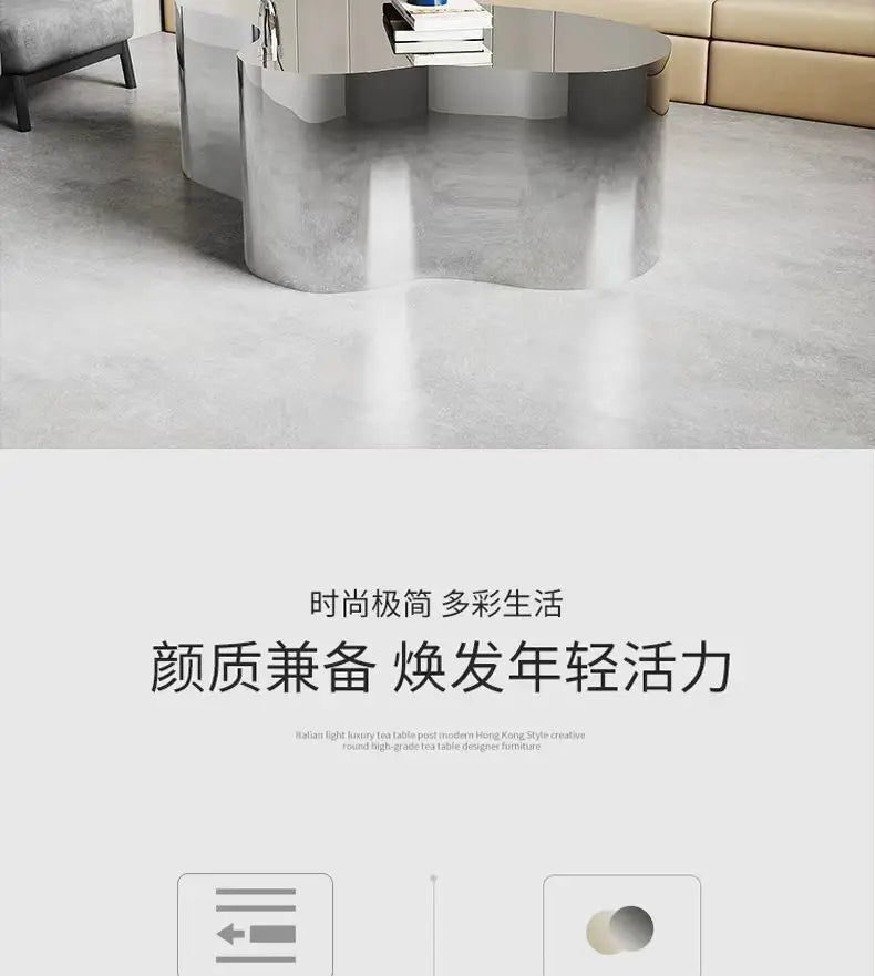 Creative special-shaped stainless steel light luxury mirror modern living room simple tea table coffee irregular table