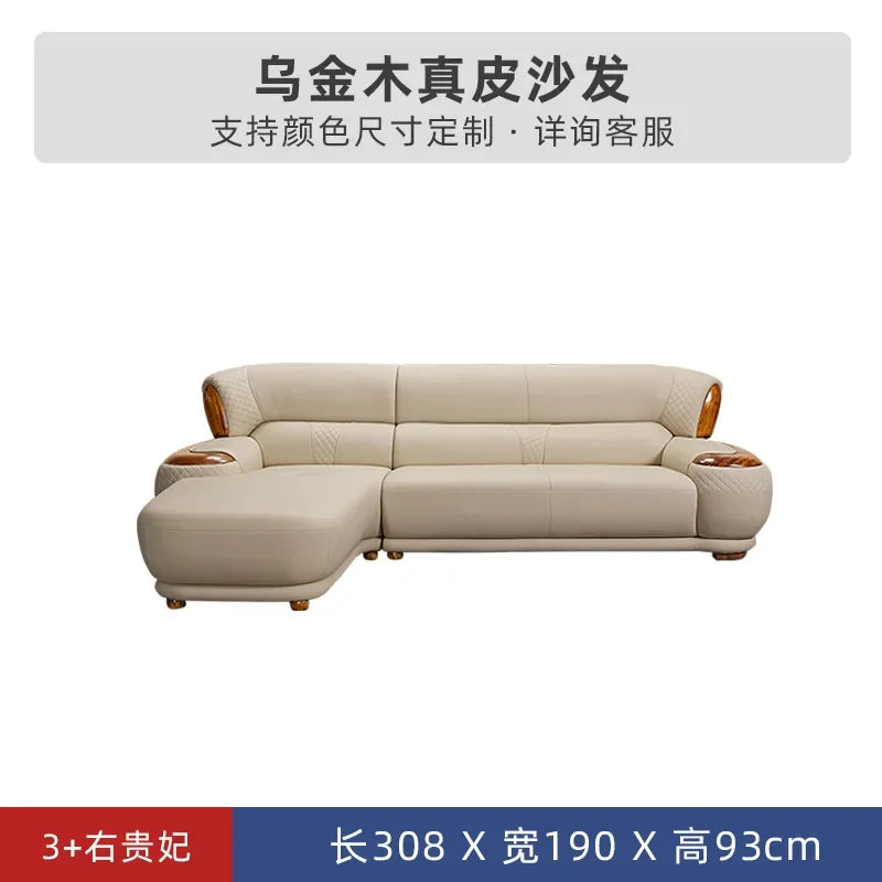 New Chinese Ebony Leather Sofa High-end Villa Large Flat Floor Living Room Leather Art Solid Wood Princess Corner 23 Combination