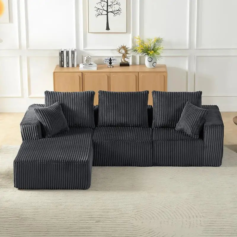 Modular Sectional Sofa, Modern Corduroy Couch with Deep Seat, Upholstered 4-Seater for Living Room, No Assembly Needed, Cozy