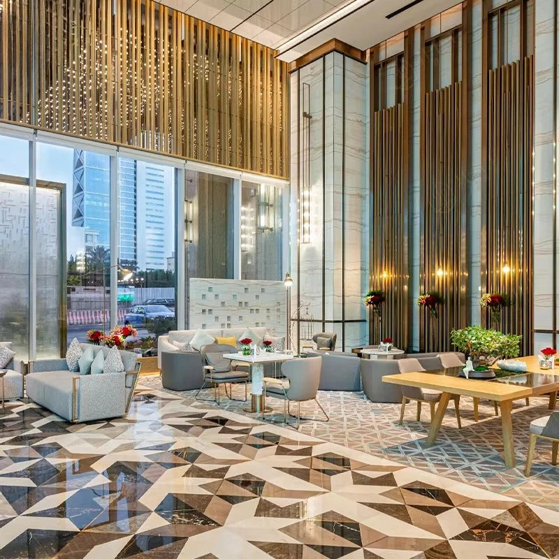 Hotel lobby furniture, modern common areas, synthetic leather upholstery, modular sofa set