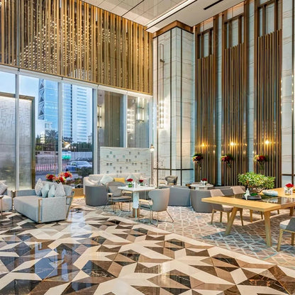 Hotel lobby furniture, modern common areas, synthetic leather upholstery, modular sofa set