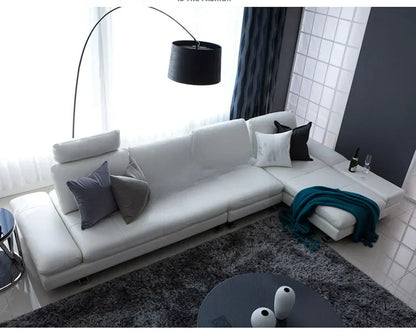 real leather sofa sectional living room sofa corner home furniture couch L shape functional backrest modern stainless steel legs