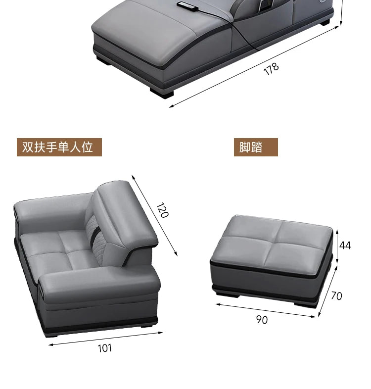 Massage combination living room leather sofa first layer cowhide small apartment sofa living room